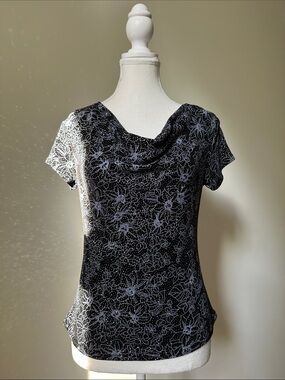 ONYX NITE Vintage Black Floral Beaded Cowl Neck Whimsigoth Fairy Top Small